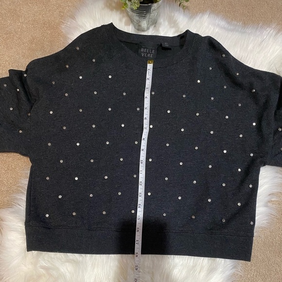 Belle Vere: Metal‎ Studded Stud Cropped Long Sleeve Pullover Sweater Gray Small - Picture 4 of 10